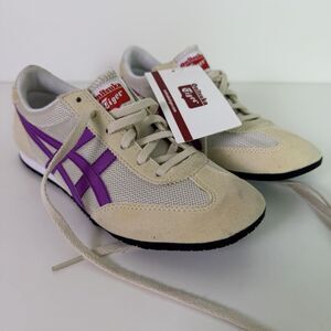Onitsuka Tiger by Asics Beige Sneakers with Purple Stripes